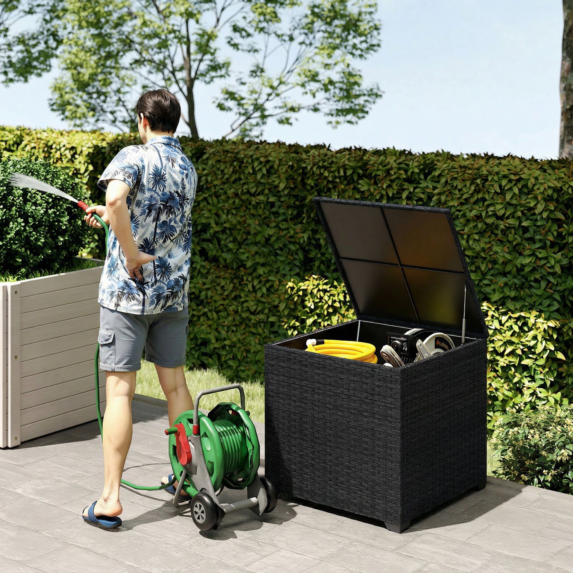 Outsunny - 253L Rattan Garden Storage Box, Black