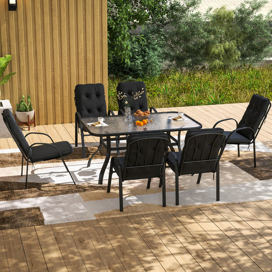 Capri Seven-Piece Garden Dining Set with Cushions - Black