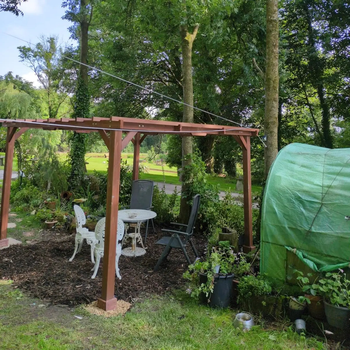 3.3m x 3.3m Wooden Pergola Kit – Garden Pergola with Grape Trellis Roof for Climbing Vines and Flowers