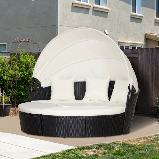 Capri Five-Piece Rattan Garden Bed, with Canopy - Black/White