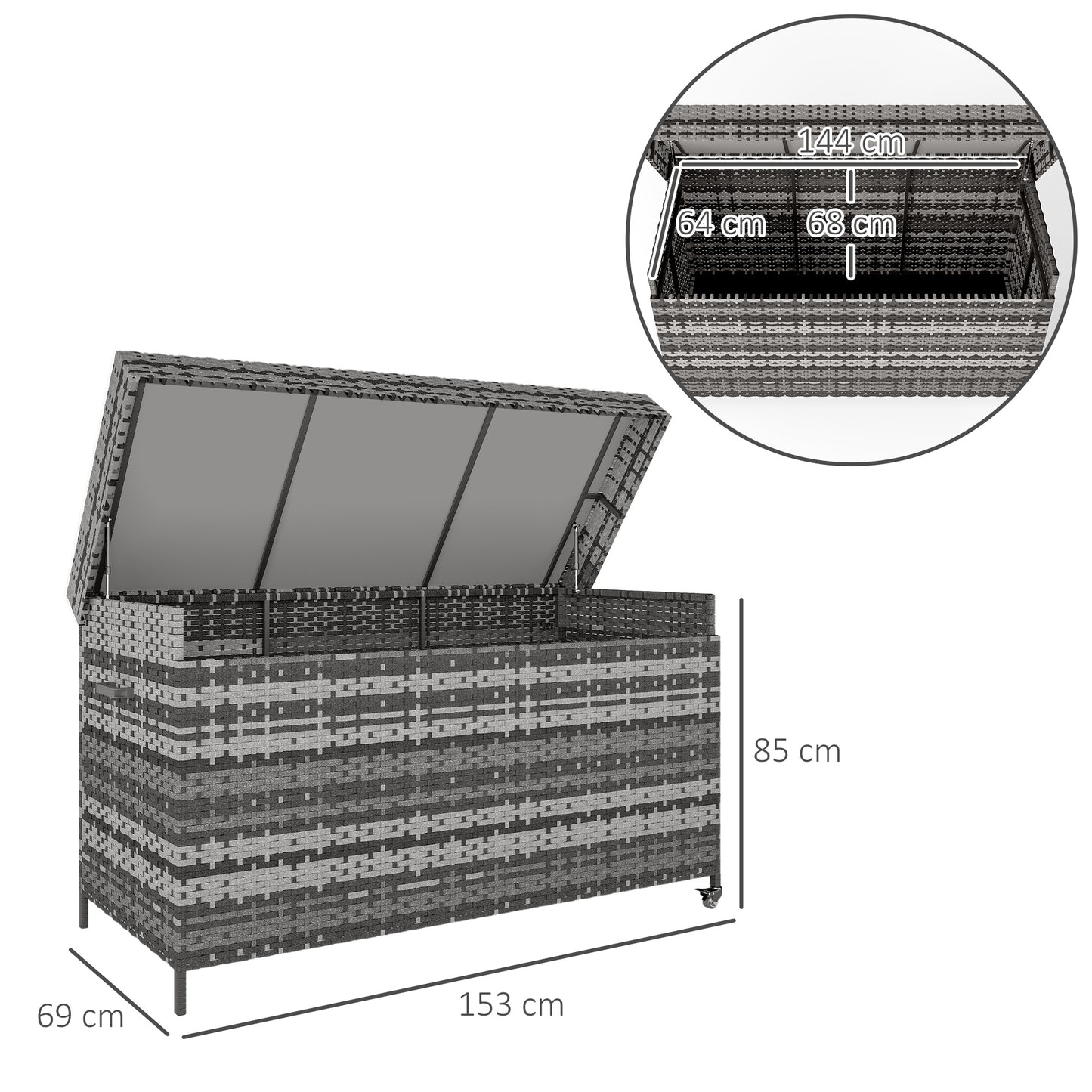 Outsunny - 627L Rattan Garden Storage Box, with Wheels, Dark Grey