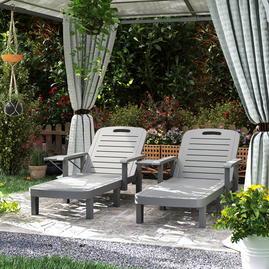 Tivoli Set of 2 Reclining Sun Loungers, 5 Positions Adjustable Outdoor Chaise Lounge Chair with Armrests, Dark Grey