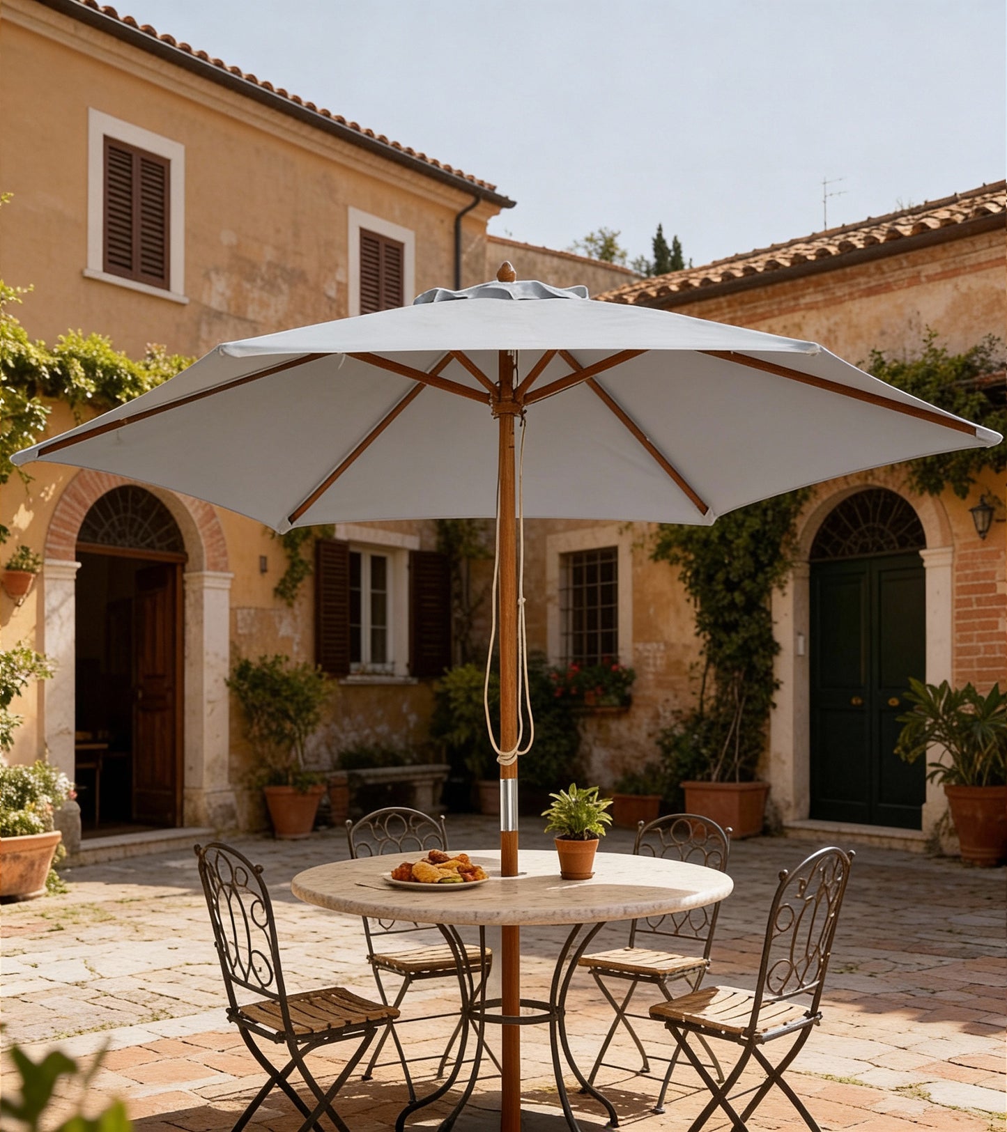 Outsunny 2.5m Wood Garden Parasol Sun Shade Patio Outdoor Wooden Umbrella Canopy, Table Market Umbrella with Vent, 38mm Pole, Rope Pulley Mechanism, Grey