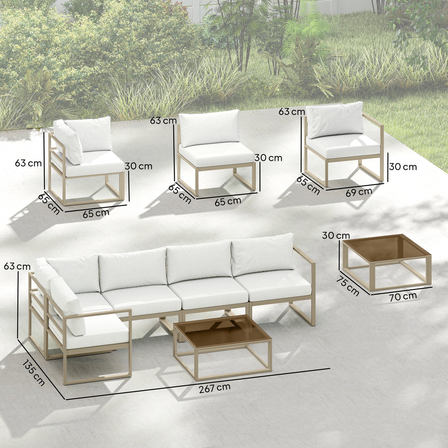 Outsunny 5 Seater Aluminium Garden Furniture Set, Garden Sofa Set with Thick Cushions for Patio and Balcony, Outdoor, White