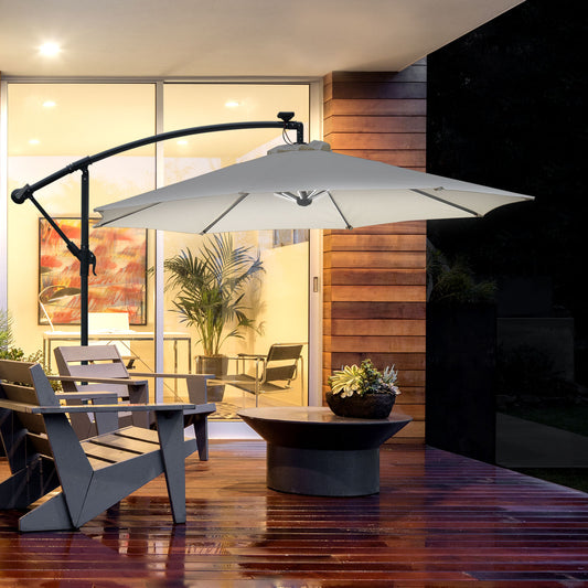 Mediterraneo Umbrella Parasol W/Solar Powered LED strips, Φ2.95x2.45H m-Cream