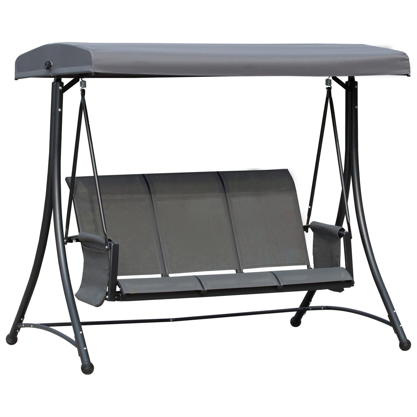 Outsunny 3 Person Outdoor Patio Porch Swing Chair with High Back Design and Side Pouches, Charcoal Grey