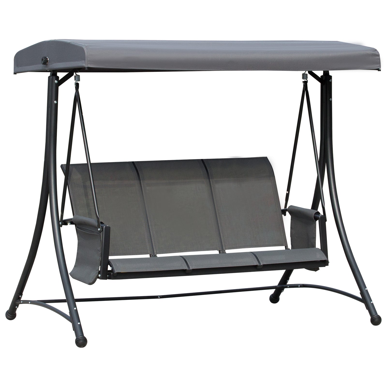 Outsunny 3 Person Outdoor Patio Porch Swing Chair with High Back Design and Side Pouches, Charcoal Grey