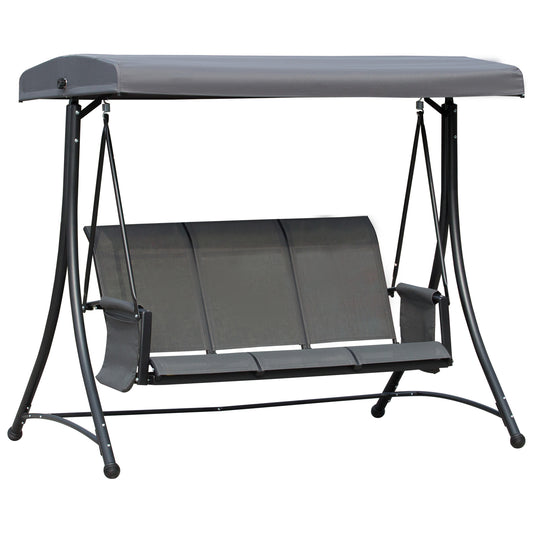Outsunny 3 Person Outdoor Patio Porch Swing Chair with High Back Design and Side Pouches, Charcoal Grey