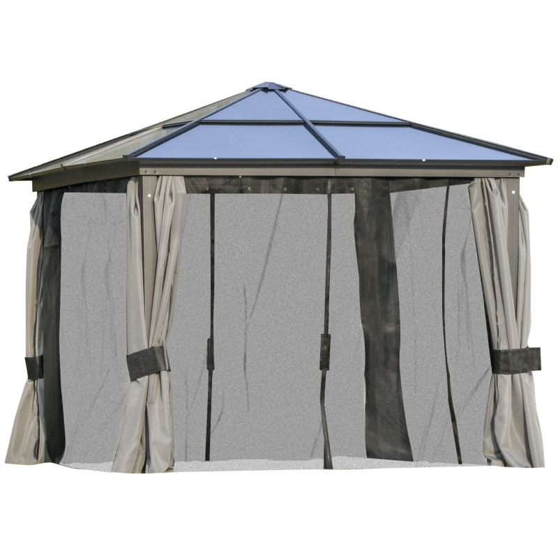 3m x 3m Premium Aluminium Hardtop Gazebo with Polycarbonate Roof, Privacy Curtains & Insect Netting – Dark Grey Garden Pavilion