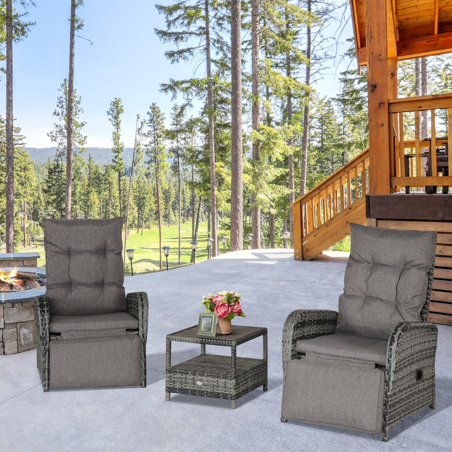 Sorrento 2 Seater Patio Wicker No installation Chaise Lounge Sofa Set with Fabric Cushion, Grey