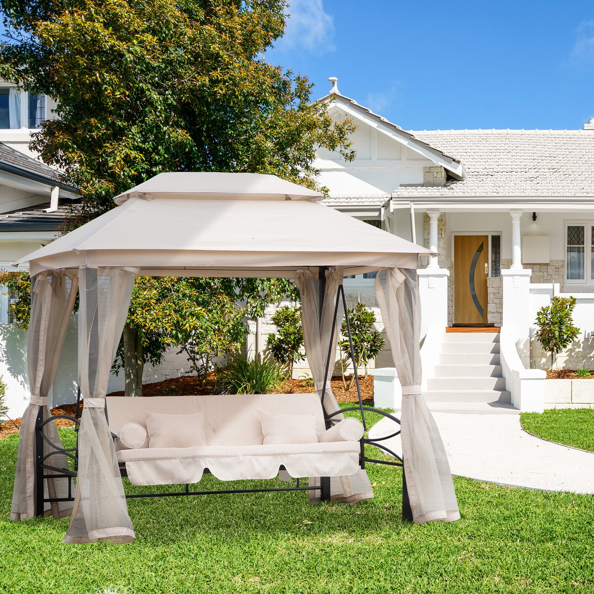Santorini 2-in-1 Convertible Gazebo Swing Chair Bed W/Netting