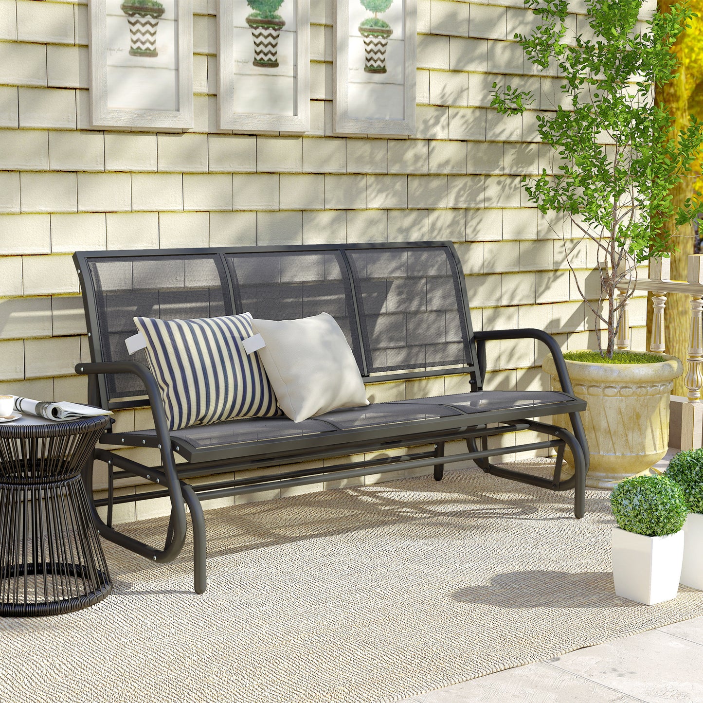 Capri 3-Seat Glider Rocking Chair for 3 People Garden Bench Garden Furniture Metal Frame, Grey
