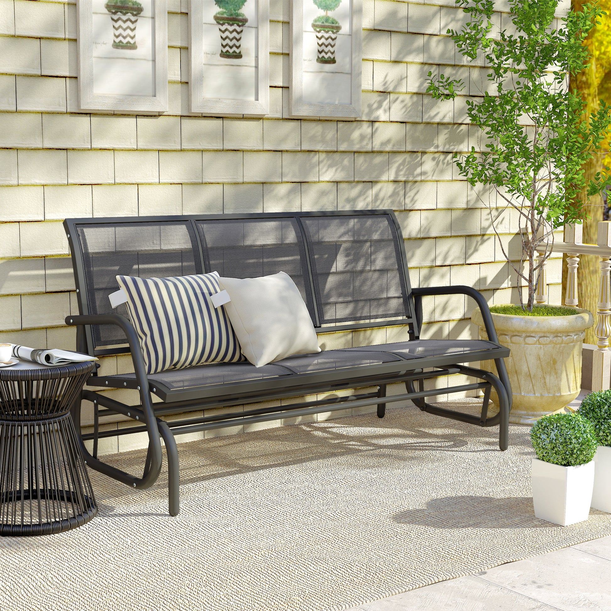 Capri 3-Seat Glider Rocking Chair for 3 People Garden Bench Garden Furniture Metal Frame, Grey