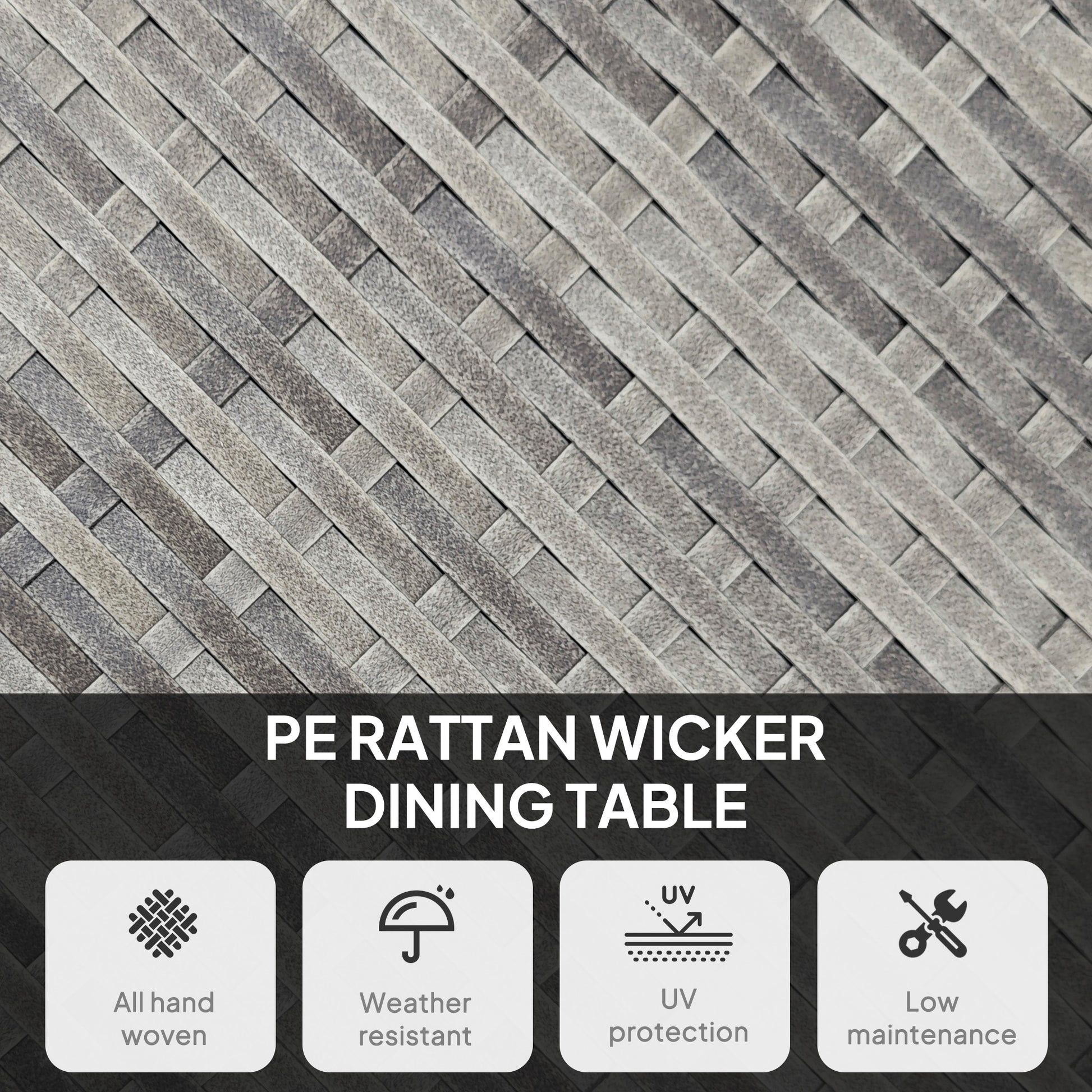 Outsunny 90 cm Wood-Effect Rattan Garden Table - Grey