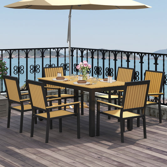 6 Seater Garden Dining Set with Stackable Chairs, Aluminium Frame, Rectangular Plastic Top, Garden Furniture Set, Garden Dining Table and Chairs