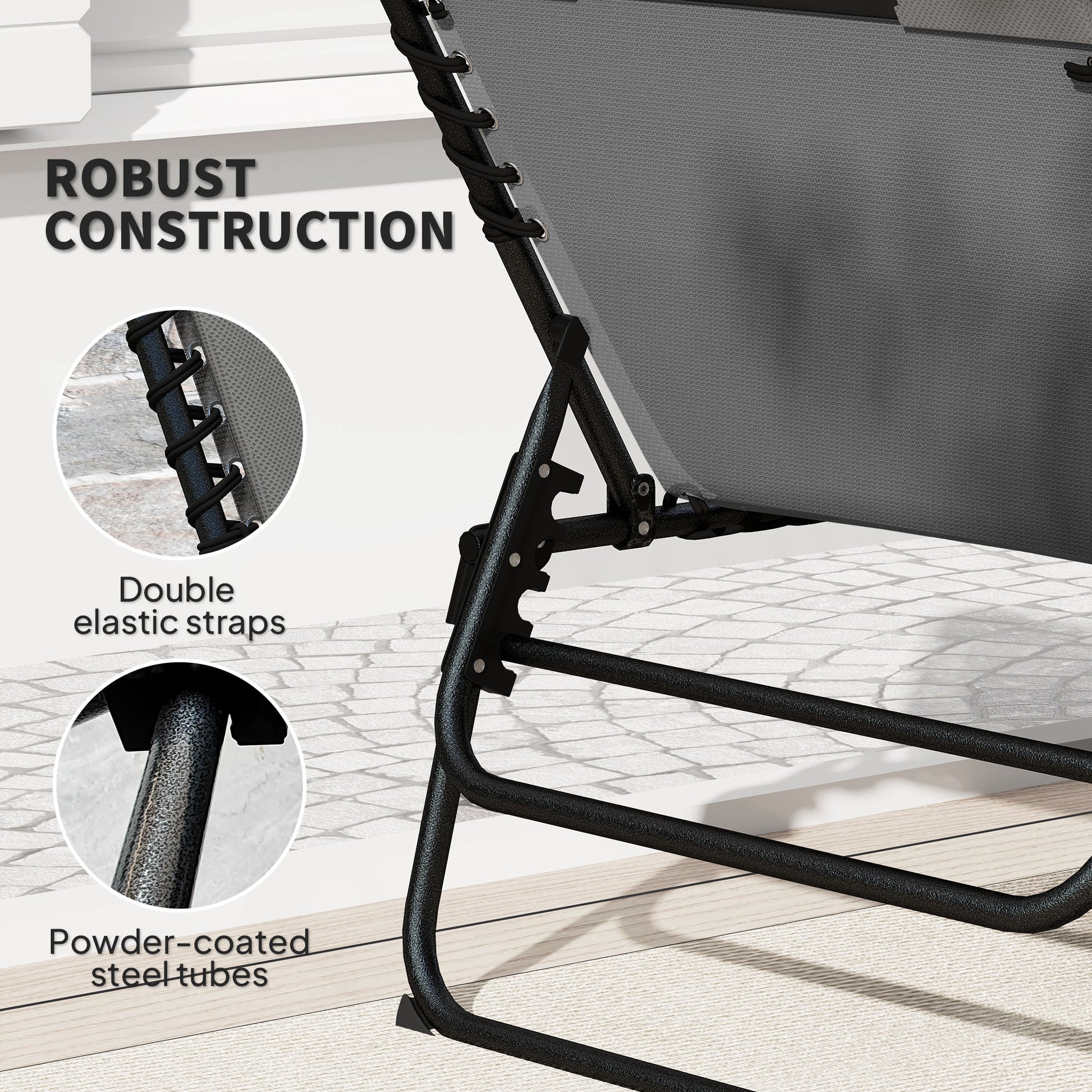 Outsunny Set of Two Reclining Sun Loungers - Charcoal Grey