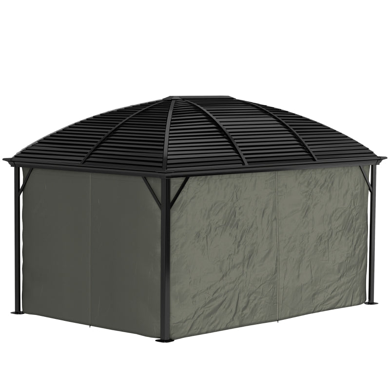 3m x 4m Dark Grey Hardtop Garden Gazebo Pavilion – Aluminium Frame with Steel Roof, Privacy Curtains & Insect Mesh Canopy Shelter
