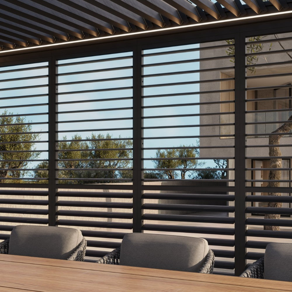 Suns Lifestyle Luxe Retractable Roof Led Pergola Side Panels Open