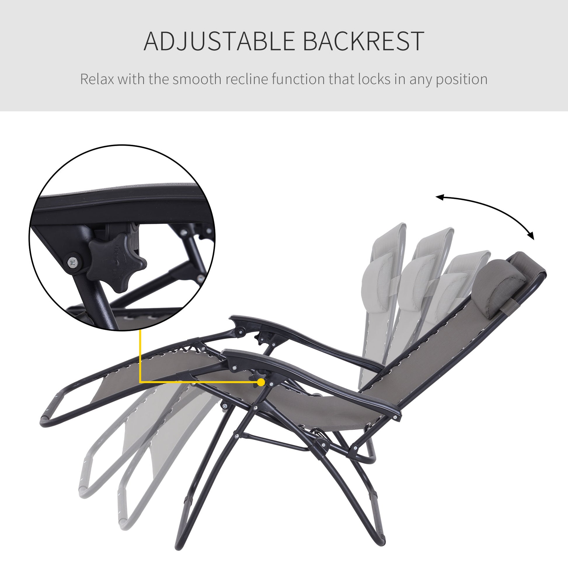 Outsunny Zero Gravity Chair Set of 2, Metal Frame Texteline Armchair Outdoor Folding and Reclining Sun Lounger with Head Pillow for Patio Decking Gardens Camping, Grey