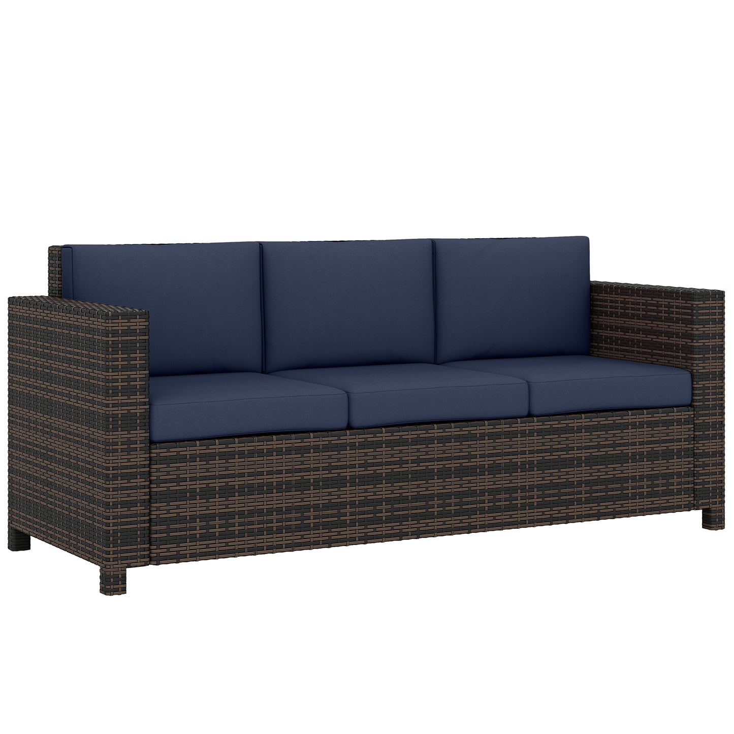 Outsunny 3-Seater Weather Resistant Outdoor Garden Rattan Sofa Dark Blue
