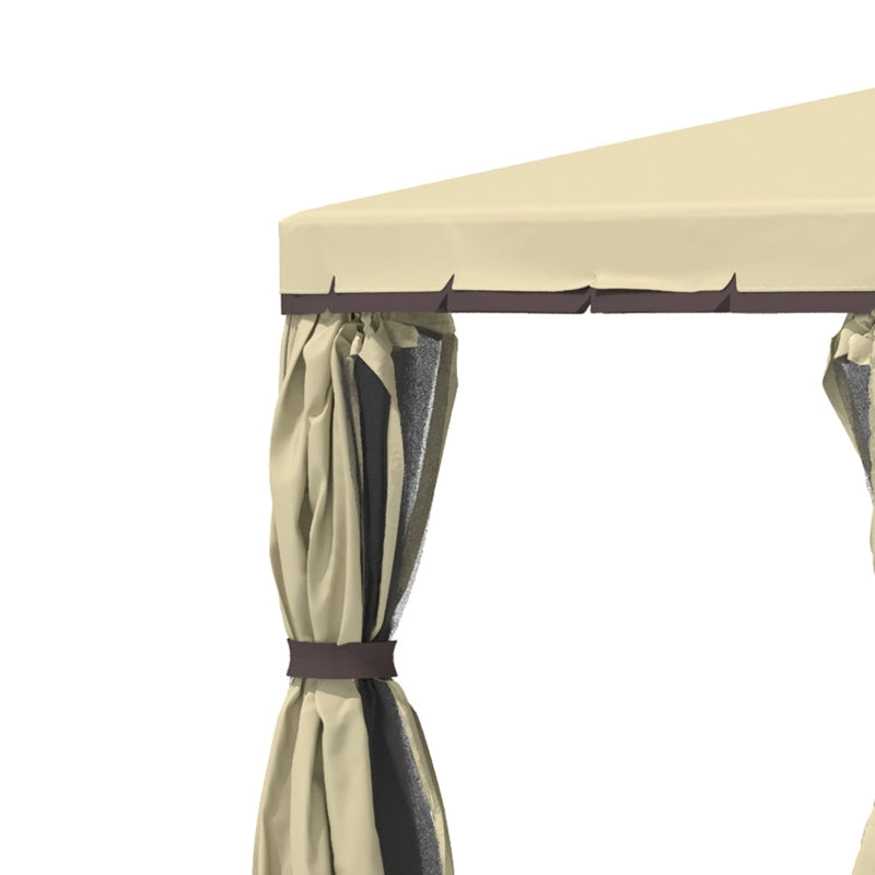 3m x 3m Beige Double – Tier Water – Resistant Garden Gazebo with Mesh Curtains, Metal Frame & Ground Fixing Kit