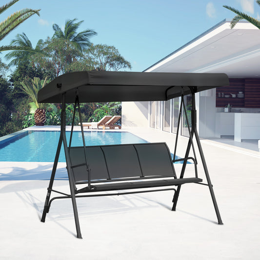 Marbella Three-Seater Garden Swing Chair, with Canopy - Black