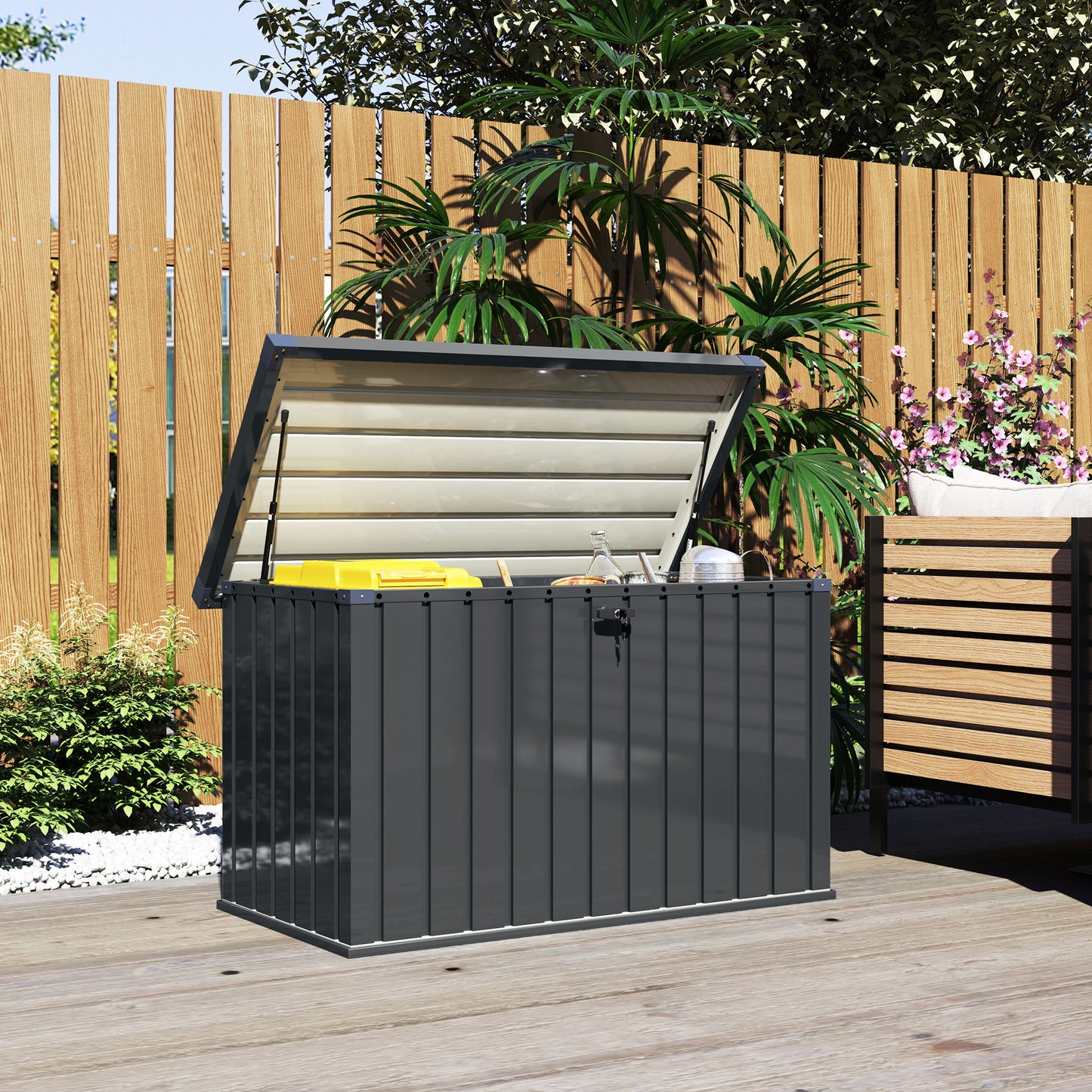 Outsunny - 400L Galvanised Steel Garden Storage Box, Dark Grey