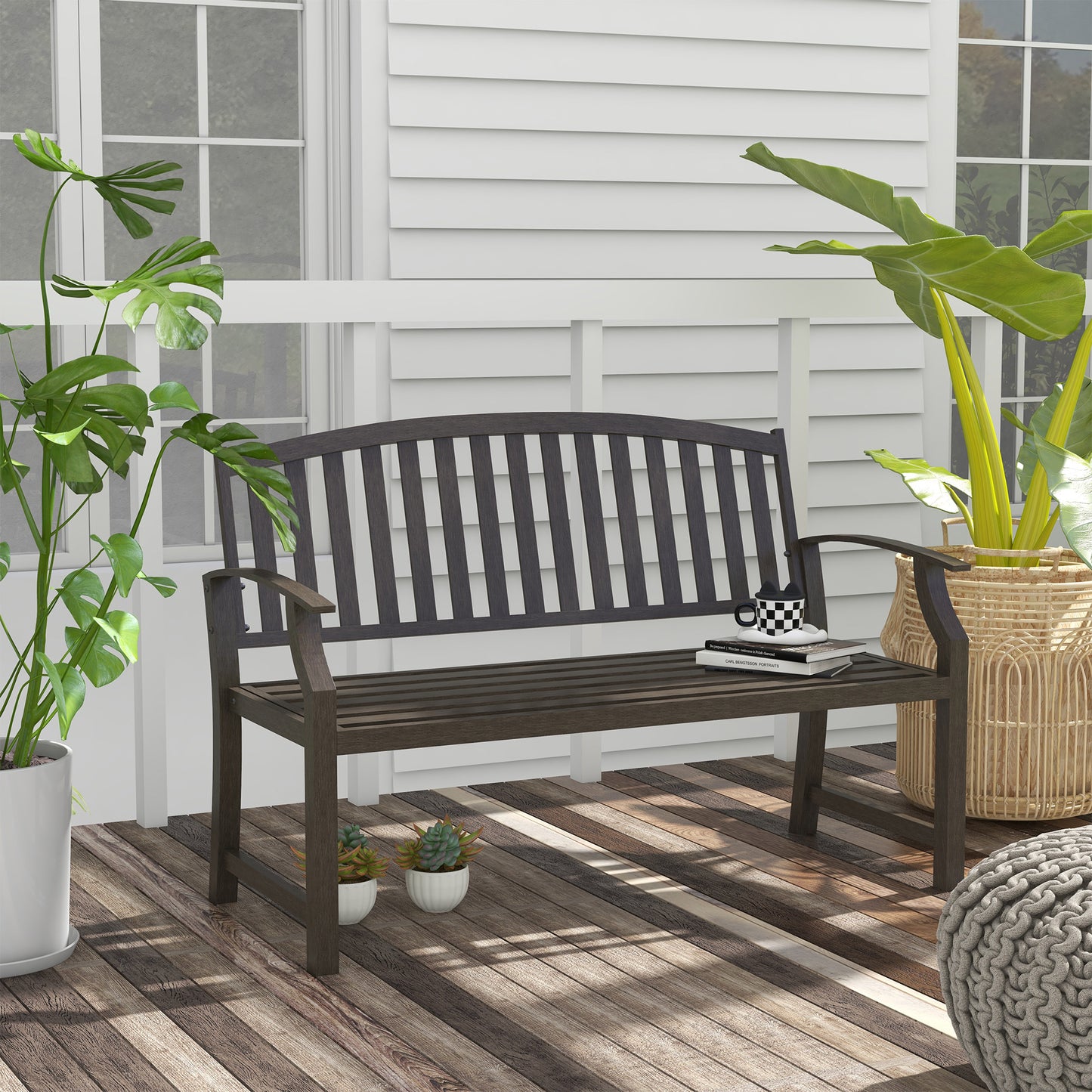 Mediterraneo Two-Seater Simple Metal Bench - Brown