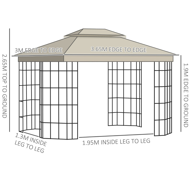 3.65m x 3m Round Hardtop Garden Gazebo with Mesh Netting & Double-Tier Roof