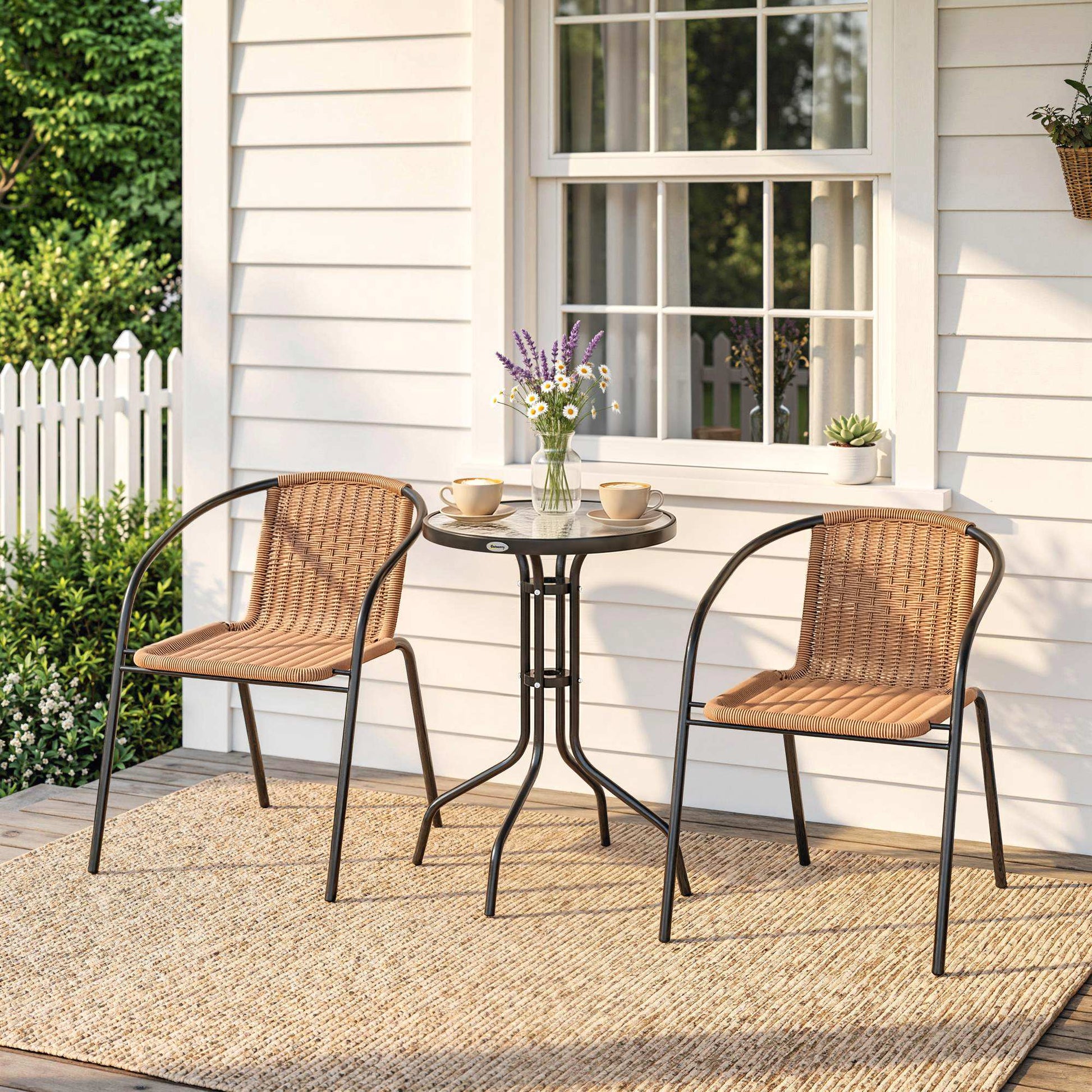 Monaco 3 Piece Rattan Bistro Set - Brown