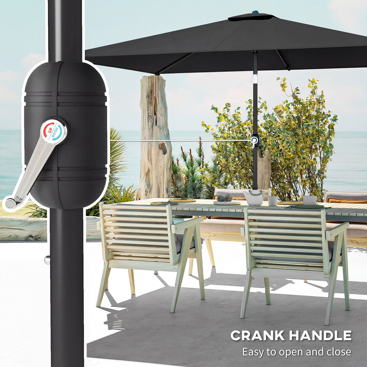 Outsunny Garden Parasol, Parasol Umbrella with Crank Handle, Tilt Function, Polyester Canopy, Black