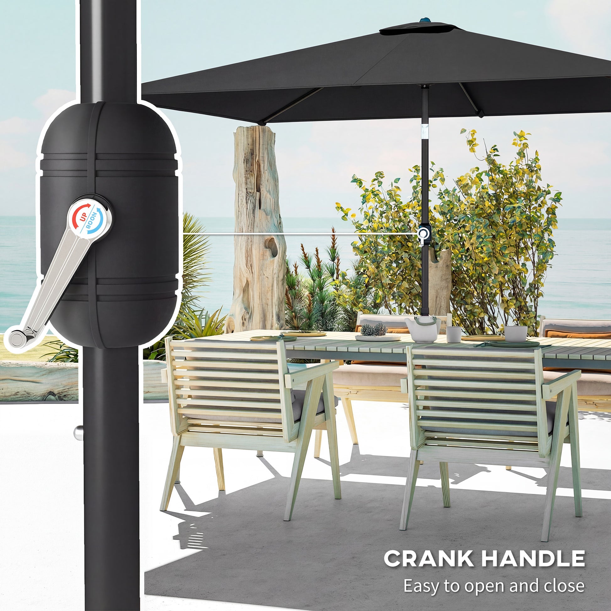Outsunny Garden Parasol, Parasol Umbrella with Crank Handle, Tilt Function, Polyester Canopy, Black