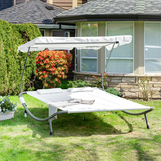 Tivoli Double Sun Lounger with Adjustable Detachable Canopy, Portable Garden Daybed for 2 with Wheels
