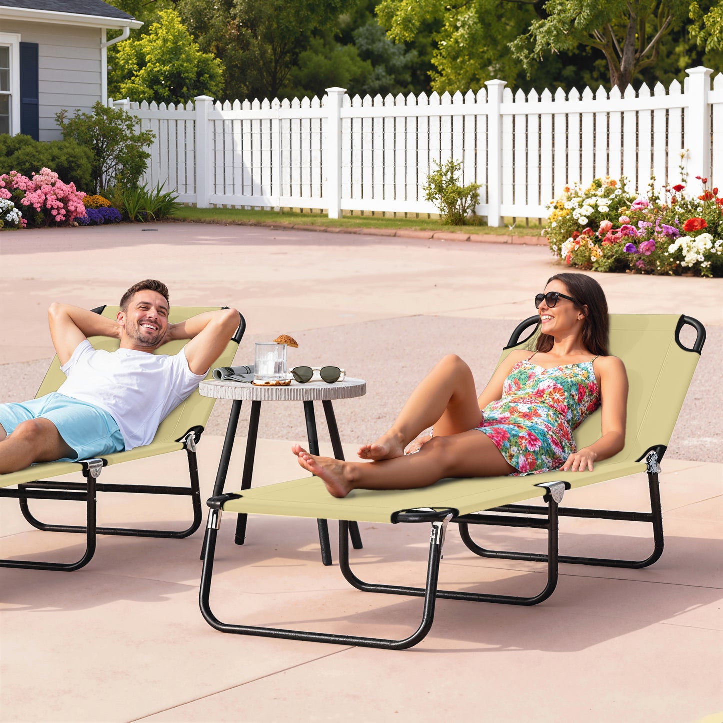 Foldable Sun Lounger with 5-Position Adjustable Backrest, Outdoor Portable Recliner Chaise Lounge Chair with Oxford Fabric for Patio, Beach,