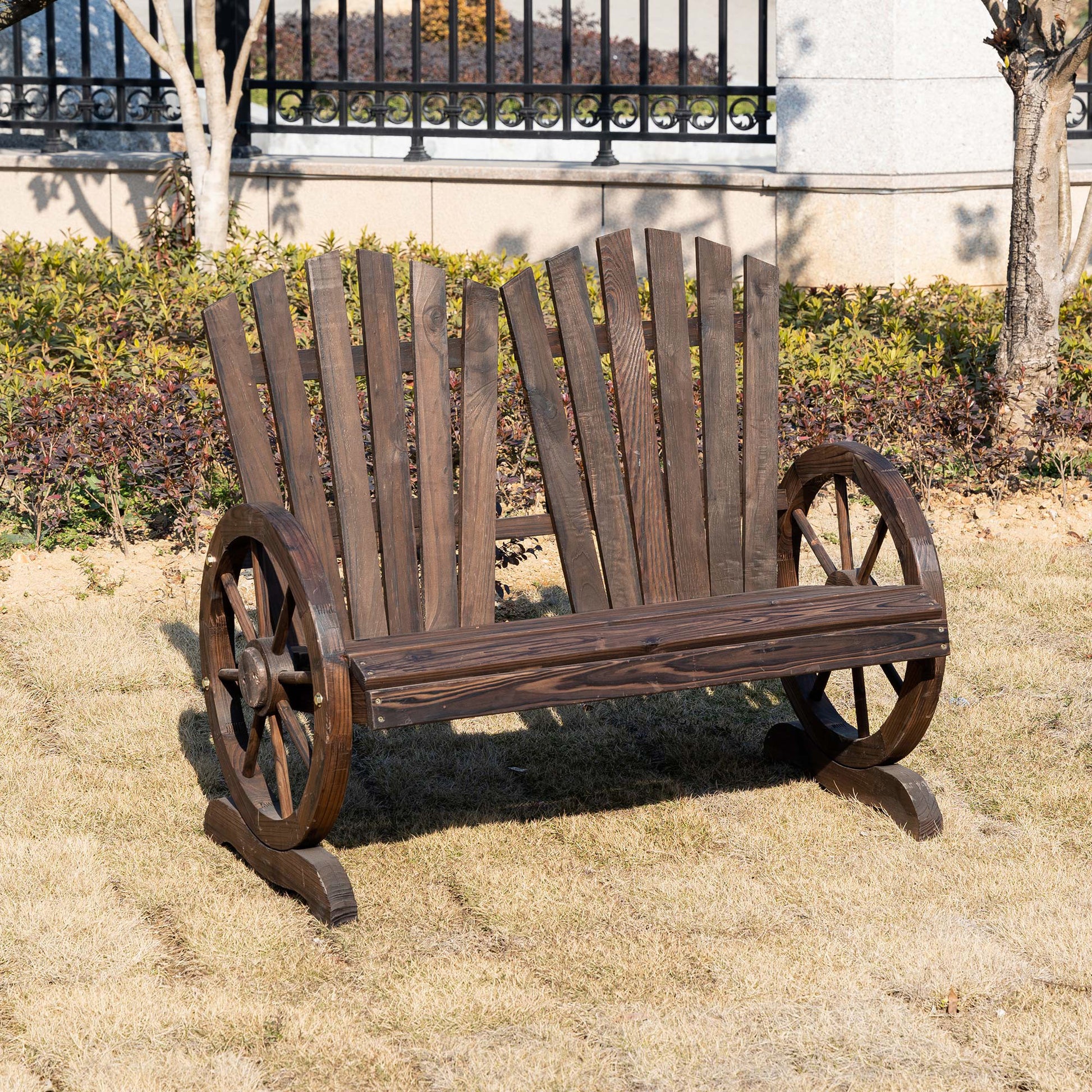 Monaco Fir Logs Love Seats with Wheel-Shaped Armrests, Large Load-Bearing Chair, Natural Wood Grain