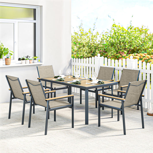 Amalfi Seven-Piece Metal Garden Dining Set, with Glass-Top Table - Khaki