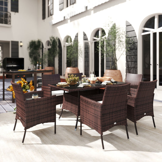 Portofino 6 Seater Rattan Dining Set with Cushions, Rattan Garden Furniture Set with 6 Armchairs