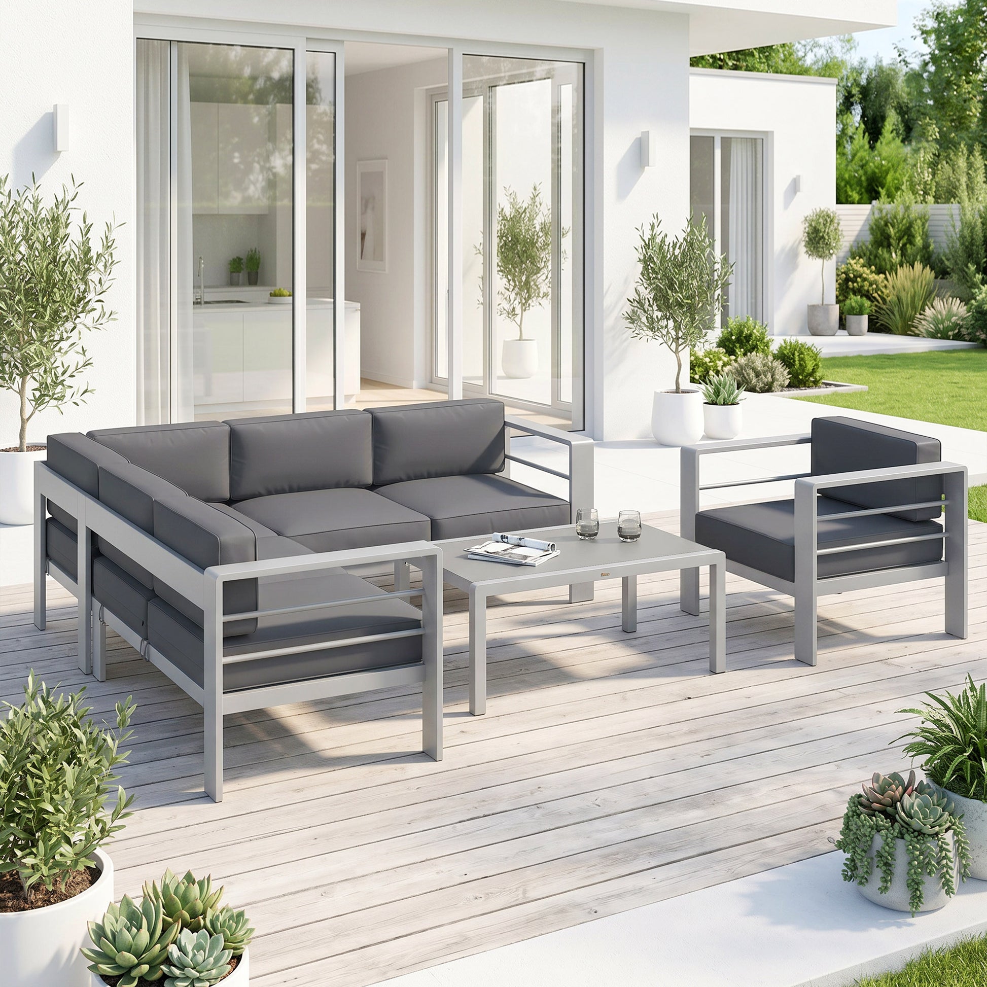 Amalfi Five-Piece Aluminium Garden Sofa Set, with Glass-Top Table - Grey