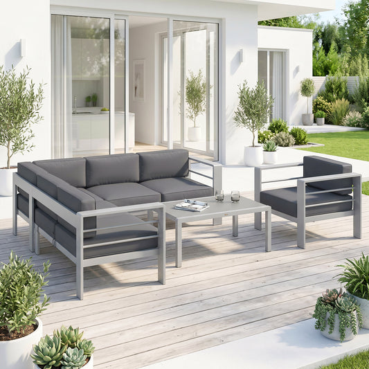 Amalfi Five-Piece Aluminium Garden Sofa Set, with Glass-Top Table - Grey
