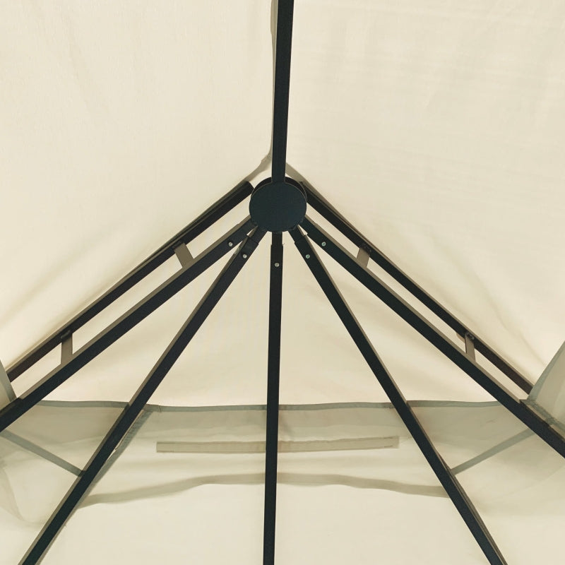 3.65m x 3m Round Hardtop Garden Gazebo with Mesh Netting & Double-Tier Roof