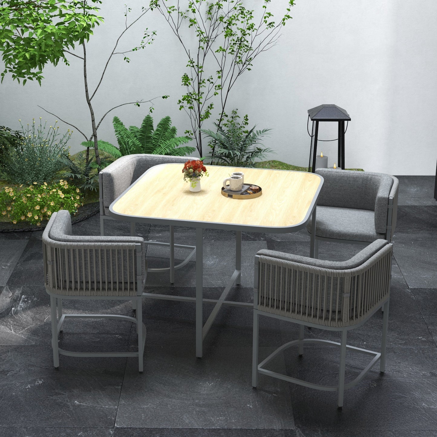 Monaco 4-Seater Rattan Cube Garden Furniture Set with Cushions - Grey