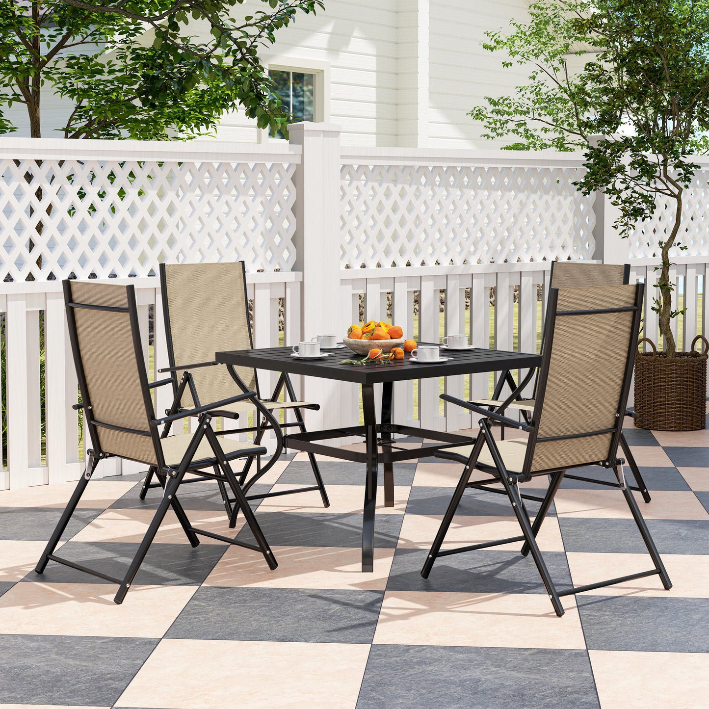 Portofino Five-Piece Steel Frame Patio Set - Khaki/Black