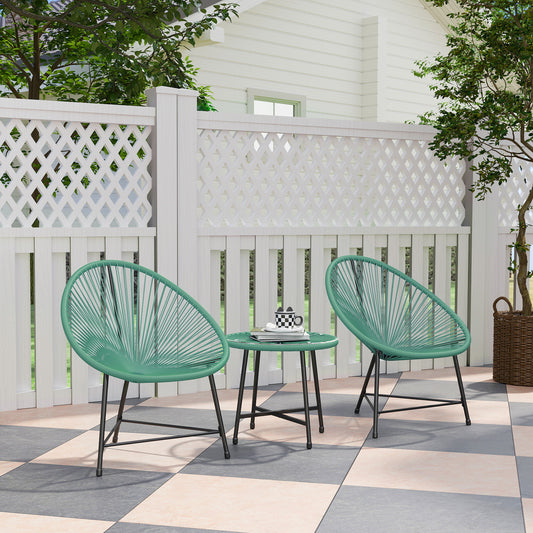 Verona Rattan Bistro Set with Acapulco Chairs and Glass Table, Green