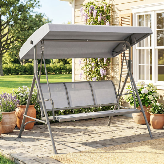 Marbella 3 Seater Swing Chair, Garden Swing Bench with Adjustable Tilting Canopy