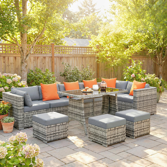 Portofino 10 Piece Rattan Garden Furniture Set, 3 Corner Sofas with 3 Chairs, 3 Stools and Coffee Table