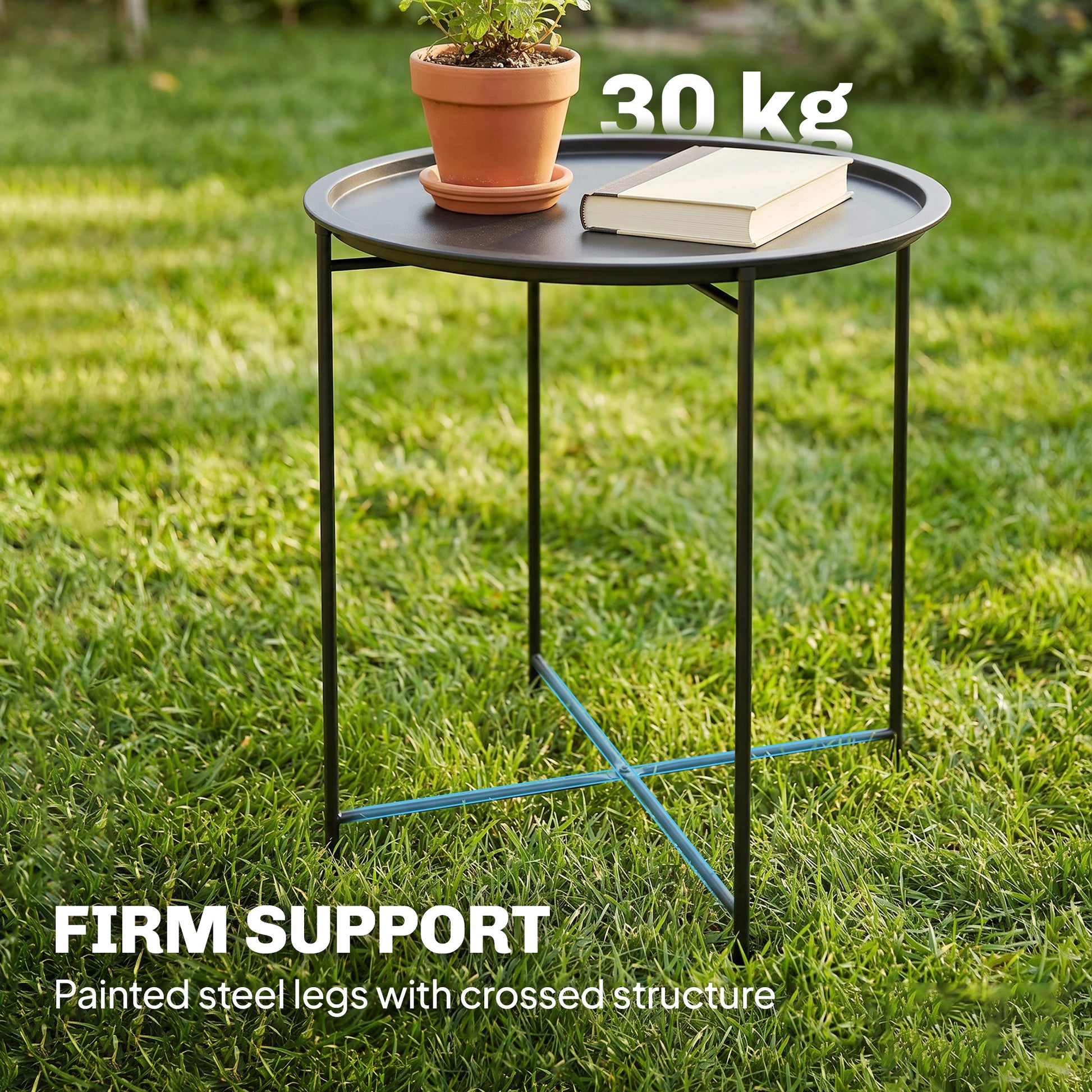 Outsunny Steel Removable Tray Top Garden Table - Black