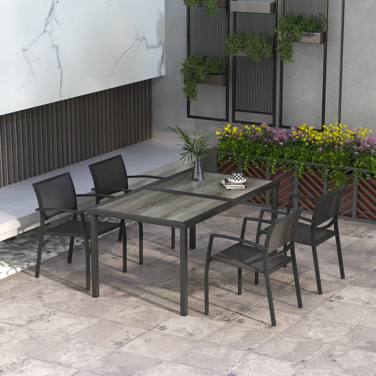 Riviera Five-Piece Casual Garden Dining Set, with Wood-Effect Table - Grey