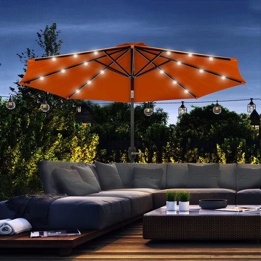 2.7m Garden Umbrella Parasol with Tilt Crank and 24 LEDs Lights, Orange