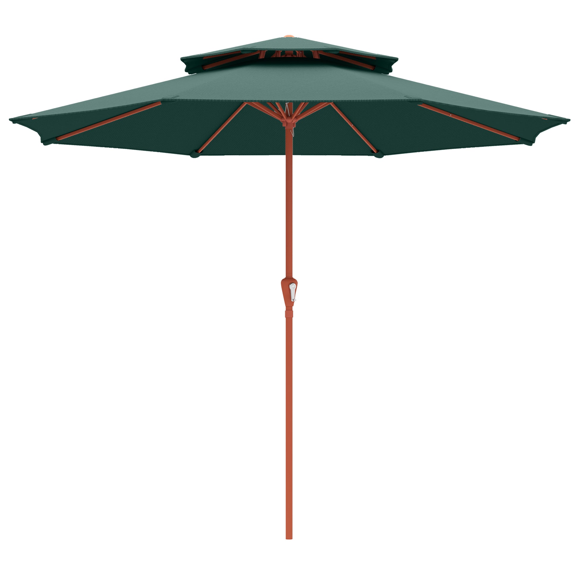 Outsunny 2.7 m Garden Parasol with Double Top Outdoor Market Table Umbrella with Crank System, Green