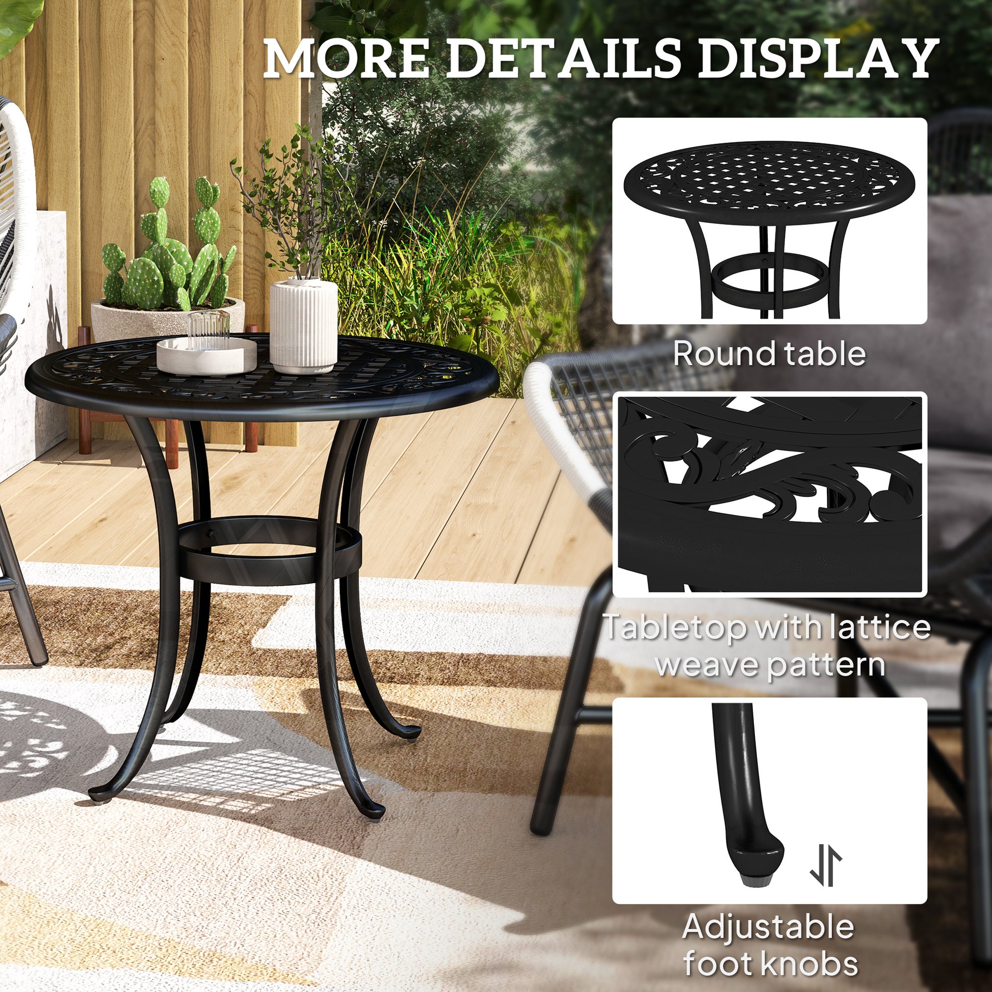 Outsunny Outdoor Garden Table, Cast Aluminium Patio End Table with Anti-slip Foot Pads for Garden, Patio, Balcony, 60 x 60 cm, Black